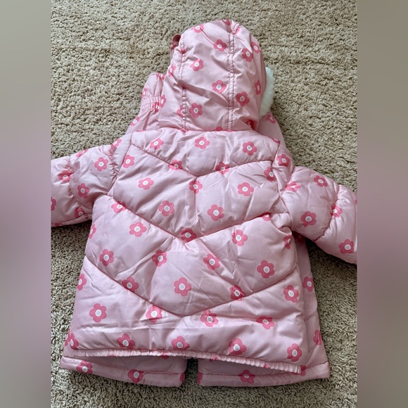 Carter's girls 2pc Snowsuit Faux Fur Trimmed Hooded Puffer Jacket & Ski Bib Set - Picture 6 of 11